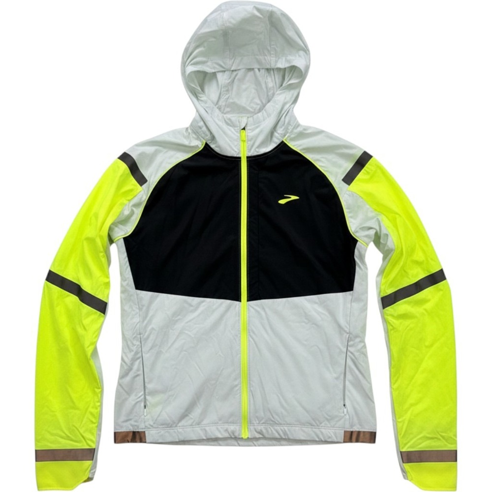Brooks Carbonite Running Jacket Womens Large White Black Neon Yellow Reflective